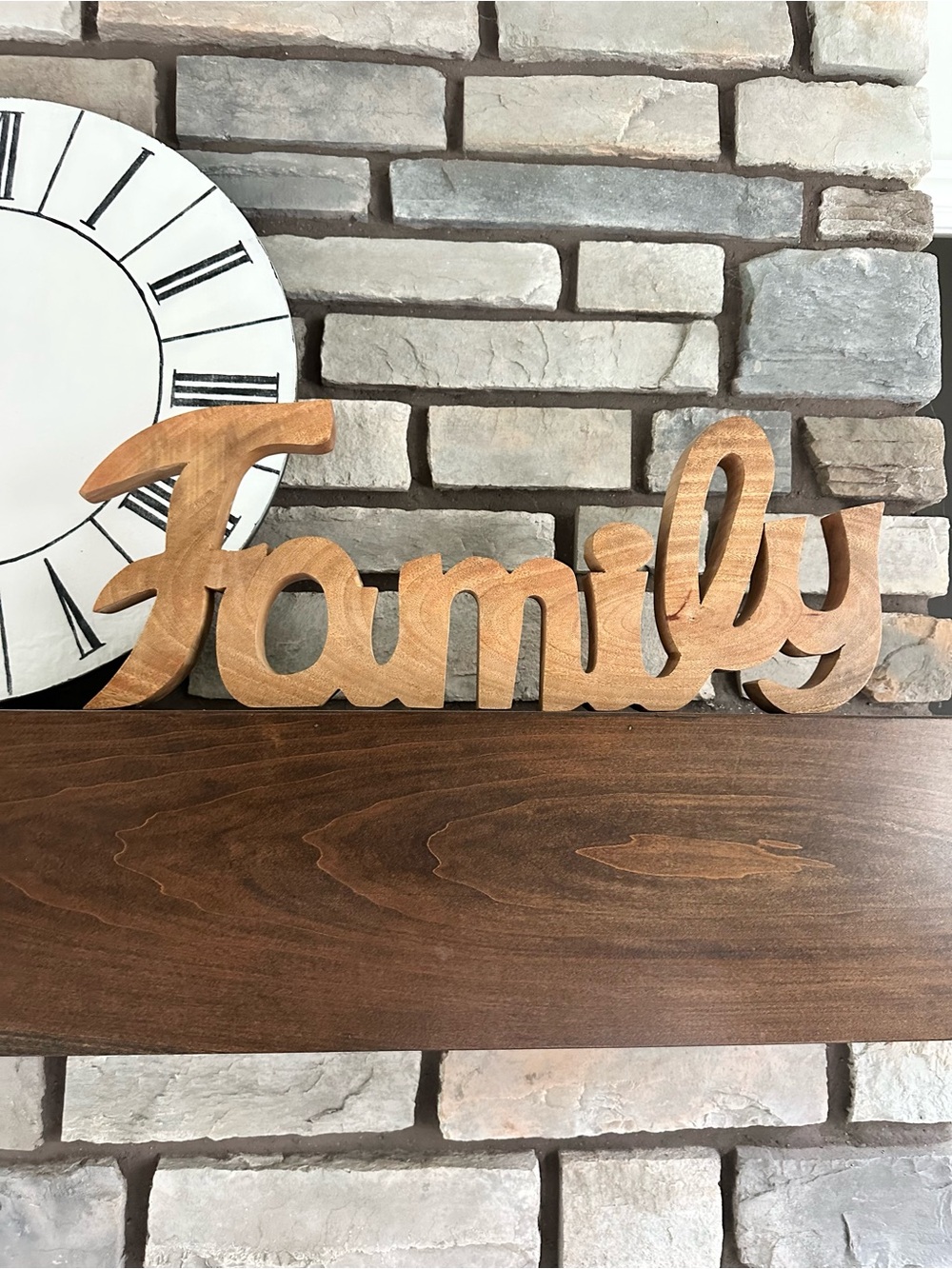 Extra Large Wooden "Family" Shelf  Sign 25 inch - Brown Natural Wood Peir 1